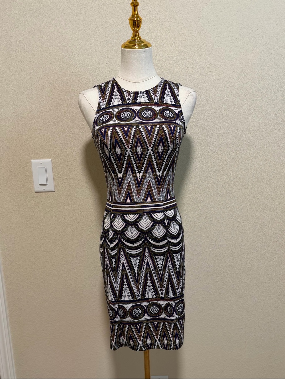 H&M Black and White Geometric Sleeveless Mini Dress